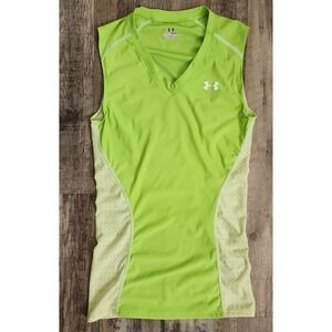 Under Armour HeatGear Tank Top Womens MD Lime Green Training Sleeveless V-Neck